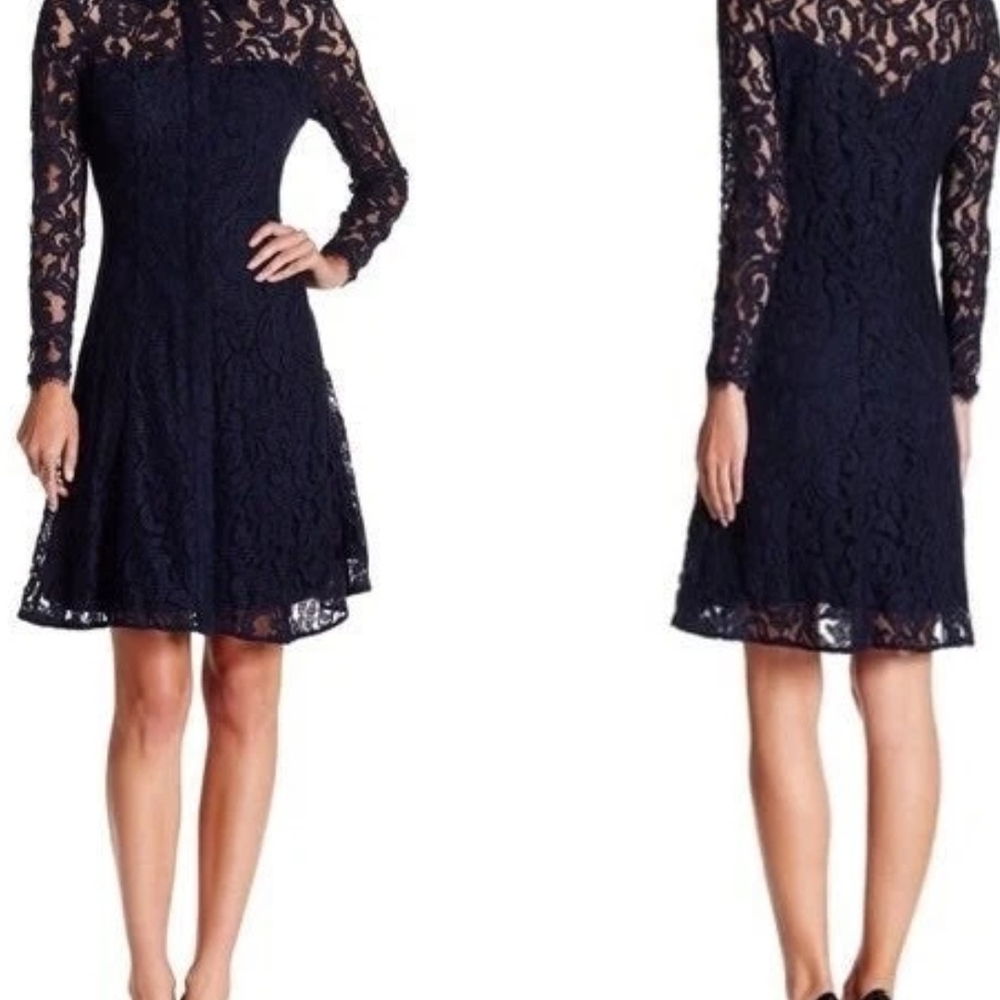 Nanette Lepore Blue Mini Dress Elegant Lace Design Saphire Color